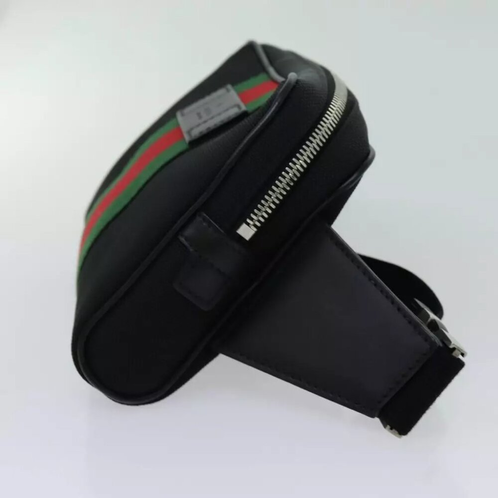 GUCCI Web Sherry Line Waist bag Canvas Outlet Black Red Green - Picture 3 of 7